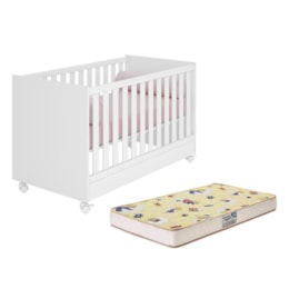 Berço Mini Cama Doce Sonho Branco com Rodízios e Colchão Supreme - Qmovi  Berço Mini Cama Doce Sonho Branco com Rodízios e Colchão Supreme - Qmovi