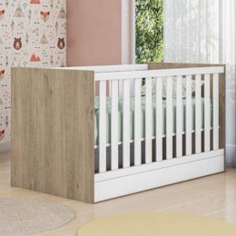 Berço Mini Cama Doce Sonho Carvalho/Branco - Qmovi Berço Mini Cama Doce Sonho Carvalho/Branco - Qmovi