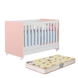 Berço Mini Cama Encanto Rosê/Branco com Colchão Supreme - Peternella Móveis Berço Mini Cama Encanto Rosê/Branco com Colchão Supreme - Peternella Móveis