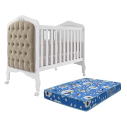 Berço Mini Cama Harmonia Branco com Capitonê e Colchão Physical - Permóbili Baby Berço Mini Cama Harmonia Branco com Capitonê e Colchão Physical - Permóbili Baby