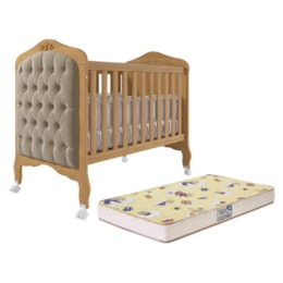 Berço Mini Cama Harmonia Nature/Branco com Capitonê e Colchão Supreme - Permóbili Baby Berço Mini Cama Harmonia Nature/Branco com Capitonê e Colchão Supreme - Permóbili Baby