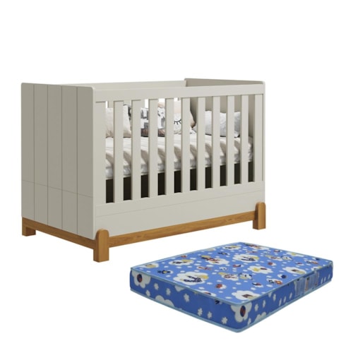 Berço Mini Cama Lotus Frisado Areia Fosco com Colchão Baby Physical - Reller Móveis