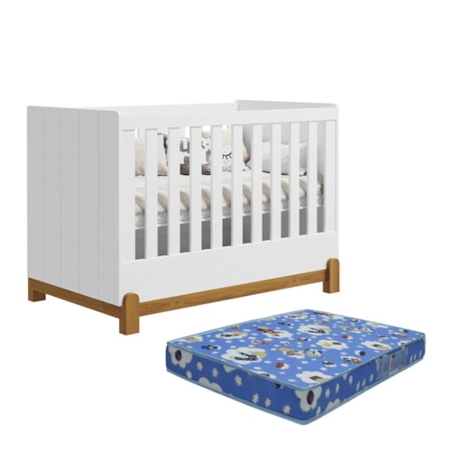 Berço Mini Cama Lotus Frisado Branco Fosco com Colchão Baby Physical - Reller Móveis