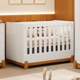 Berço Mini Cama Lotus Frisado Branco Fosco com Colchão Supreme - Reller Móveis