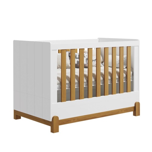 Berço Mini Cama Lotus Frisado Branco Fosco/Savana - Reller Móveis