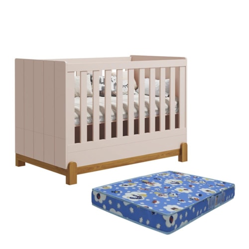 Berço Mini Cama Lotus Frisado Rosa Fosco com Colchão Baby Physical - Reller Móveis