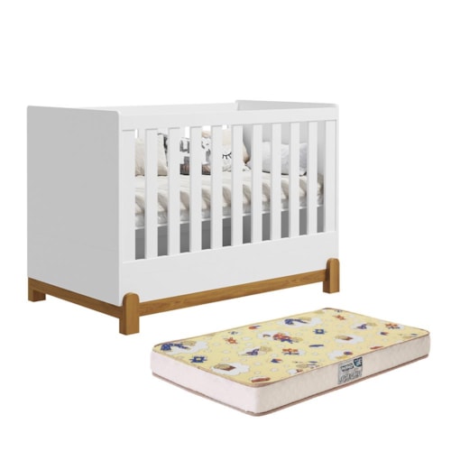 Berço Mini Cama Lotus Liso Branco Fosco com Colchão Supreme - Reller Móveis