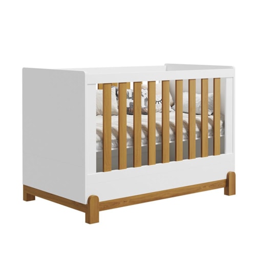 Berço Mini Cama Lotus Liso Branco Fosco/Savana - Reller Móveis