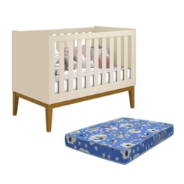 Berço Mini Cama Noah Classic Areia Fosco Pés Amadeirado com Colchão Baby Physical - Reller Móveis