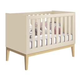 Berço Mini Cama Noah Classic Areia Fosco Pés Madeira Natural com Colchão Baby Physical - Reller Móveis Berço Mini Cama Noah Classic Areia Fosco Pés Madeira Natural com Colchão Baby Physical - Reller Móveis