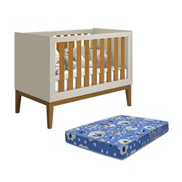 Berço Mini Cama Noah Classic Areia/Savana Pés Amadeirado com Colchão Baby Physical - Reller Móveis