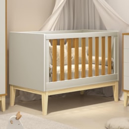 Berço Mini Cama Noah Classic Areia/Savana Pés Madeira Natural com Colchão Baby Physical - Reller Móveis