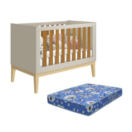 Berço Mini Cama Noah Classic Areia/Savana Pés Madeira Natural com Colchão Baby Physical - Reller Móveis Berço Mini Cama Noah Classic Areia/Savana Pés Madeira Natural com Colchão Baby Physical - Reller Móveis