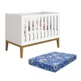 Berço Mini Cama Noah Classic Branco Fosco Pés Amadeirado com Colchão Baby Physical - Reller Móveis