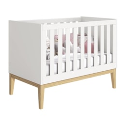 Berço Mini Cama Noah Classic Branco Fosco Pés Madeira Natural com Colchão Baby Physical - Reller Móveis Berço Mini Cama Noah Classic Branco Fosco Pés Madeira Natural com Colchão Baby Physical - Reller Móveis