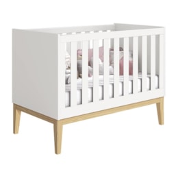 Berço Mini Cama Noah Classic Branco Fosco Pés Madeira Natural com Colchão Baby Physical - Reller Móveis