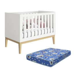 Berço Mini Cama Noah Classic Branco Fosco Pés Madeira Natural com Colchão Baby Physical - Reller Móveis Berço Mini Cama Noah Classic Branco Fosco Pés Madeira Natural com Colchão Baby Physical - Reller Móveis