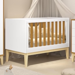 Berço Mini Cama Noah Classic Branco/Savana Pés Madeira Natural com Colchão Baby Physical - Reller Móveis Berço Mini Cama Noah Classic Branco/Savana Pés Madeira Natural com Colchão Baby Physical - Reller Móveis
