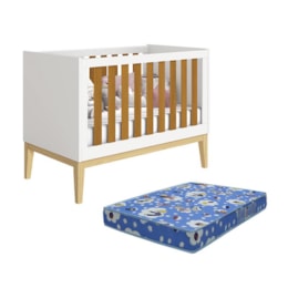 Berço Mini Cama Noah Classic Branco/Savana Pés Madeira Natural com Colchão Baby Physical - Reller Móveis Berço Mini Cama Noah Classic Branco/Savana Pés Madeira Natural com Colchão Baby Physical - Reller Móveis