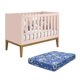Berço Mini Cama Noah Classic Rosa Fosco Pés Amadeirado com Colchão Baby Physical - Reller Móveis Berço Mini Cama Noah Classic Rosa Fosco Pés Amadeirado com Colchão Baby Physical - Reller Móveis