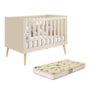 Berço Mini Cama Noah Retrô Areia Fosco com Pés Madeira Natural e Colchão Supreme - Reller Móveis
