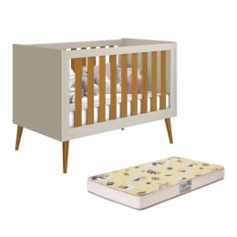Berço Mini Cama Noah Retrô Areia/Savana com Pés Amadeirado e Colchão Supreme - Reller Móveis Berço Mini Cama Noah Retrô Areia/Savana com Pés Amadeirado e Colchão Supreme - Reller Móveis