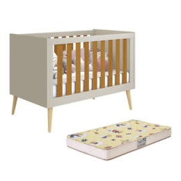 Berço Mini Cama Noah Retrô Areia/Savana com Pés Madeira Natural e Colchão Supreme - Reller Móveis Berço Mini Cama Noah Retrô Areia/Savana com Pés Madeira Natural e Colchão Supreme - Reller Móveis