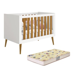 Berço Mini Cama Noah Retrô Branco/Savana com Pés Amadeirado e Colchão Supreme - Reller Móveis Berço Mini Cama Noah Retrô Branco/Savana com Pés Amadeirado e Colchão Supreme - Reller Móveis