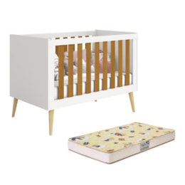 Berço Mini Cama Noah Retrô Branco/Savana com Pés Madeira Natural e Colchão Supreme - Reller Móveis Berço Mini Cama Noah Retrô Branco/Savana com Pés Madeira Natural e Colchão Supreme - Reller Móveis