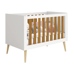 Berço Mini Cama Noah Retrô Branco/Savana com Pés Madeira Natural - Reller Móveis