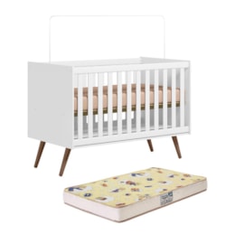 Berço Mini Cama Q Encanto Retrô Branco Acetinado com Colchão Supreme - Qmovi Berço Mini Cama Q Encanto Retrô Branco Acetinado com Colchão Supreme - Qmovi