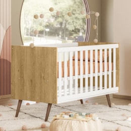 Berço Mini Cama Q Encanto Retrô Freijó/Branco Acetinado com Colchão Baby Physical - Qmovi