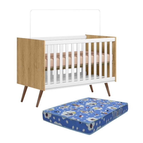 Berço Mini Cama Q Encanto Retrô Freijó/Branco Acetinado com Colchão Baby Physical - Qmovi