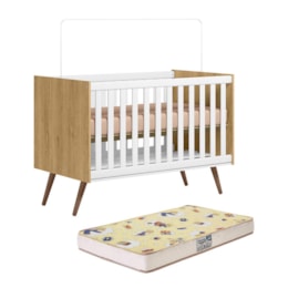 Berço Mini Cama Q Encanto Retrô Freijó/Branco Acetinado com Colchão Supreme - Qmovi Berço Mini Cama Q Encanto Retrô Freijó/Branco Acetinado com Colchão Supreme - Qmovi