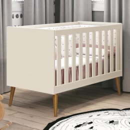 Berço Mini Cama Theo Areia Fosco com Pés Amadeirado - Reller Móveis