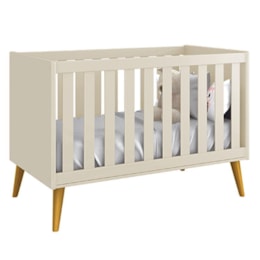 Berço Mini Cama Theo Areia Fosco com Pés Amadeirado - Reller Móveis
