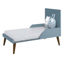 Berço Mini Cama Theo Azul Fosco com Pés Amadeirado - Reller Móveis
