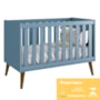 Berço Mini Cama Theo Azul Fosco com Pés Amadeirado - Reller Móveis