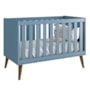 Berço Mini Cama Theo Azul Fosco com Pés Amadeirado - Reller Móveis