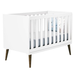 Berço Mini Cama Theo Branco Fosco com Pés Amadeirado - Reller Móveis
