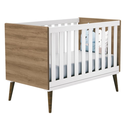 Berço Mini Cama Theo Branco Fosco/Mezzo Fosco com Pés Amadeirado - Reller Móveis