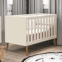 Berço Mini Cama Theo Retrô Areia Fosco com Pés Amadeirado e Colchão D18 - Reller Móveis