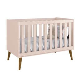 Berço Mini Cama Theo Retrô Rosa Fosco com Pés Amadeirado - Reller Móveis Berço Mini Cama Theo Retrô Rosa Fosco com Pés Amadeirado - Reller Móveis