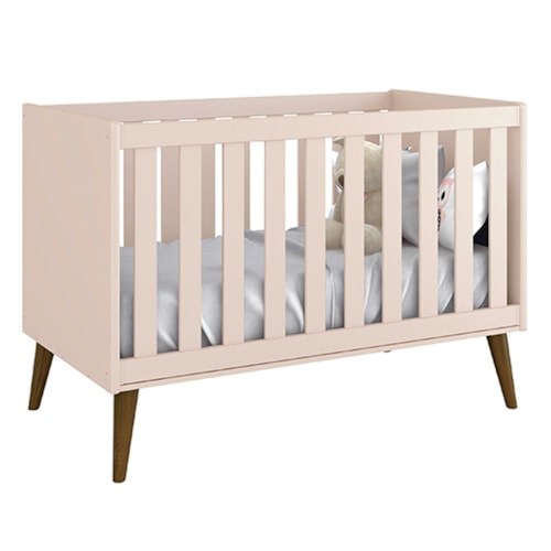 Berço Mini Cama Theo Rosa Fosco com Pés Amadeirado - Reller Móveis