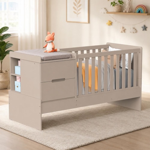 Berço Multifuncional 5 em 1 Vitaly Areia Fosco - Reller Móveis