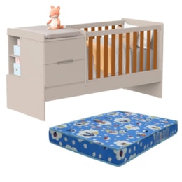 Berço Multifuncional 5 em 1 Vitaly Areia Fosco/Savana com Colchão Baby Physical - Reller Móveis