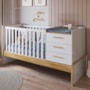 Berço Multifuncional Beni 4 em 1 Branco Brilho/Amêndoa com 3 Gavetas e Colchão Baby Physical - Móveis Peroba