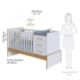 Berço Multifuncional Beni 4 em 1 Branco Brilho/Amêndoa com 3 Gavetas e Colchão Baby Physical - Móveis Peroba