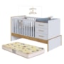 Berço Multifuncional Beni 4 em 1 Branco Brilho/Amêndoa com 3 Gavetas e Colchão Supreme - Móveis Peroba