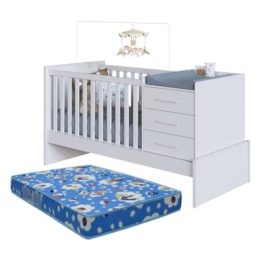 Berço Multifuncional Beni 4 em 1 Branco Brilho com 3 Gavetas e Colchão Baby Physical - Móveis Peroba Berço Multifuncional Beni 4 em 1 Branco Brilho com 3 Gavetas e Colchão Baby Physical - Móveis Peroba
